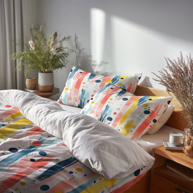Ensemble de housse de couette pour enfants abstrait 3 pièces - Ensemble de housse de couette et de coussins Linear
