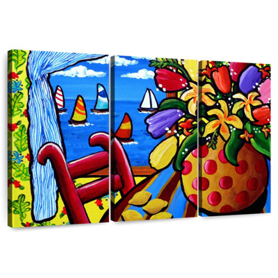 Chaise rouge Harnek avec fleurs et voiliers