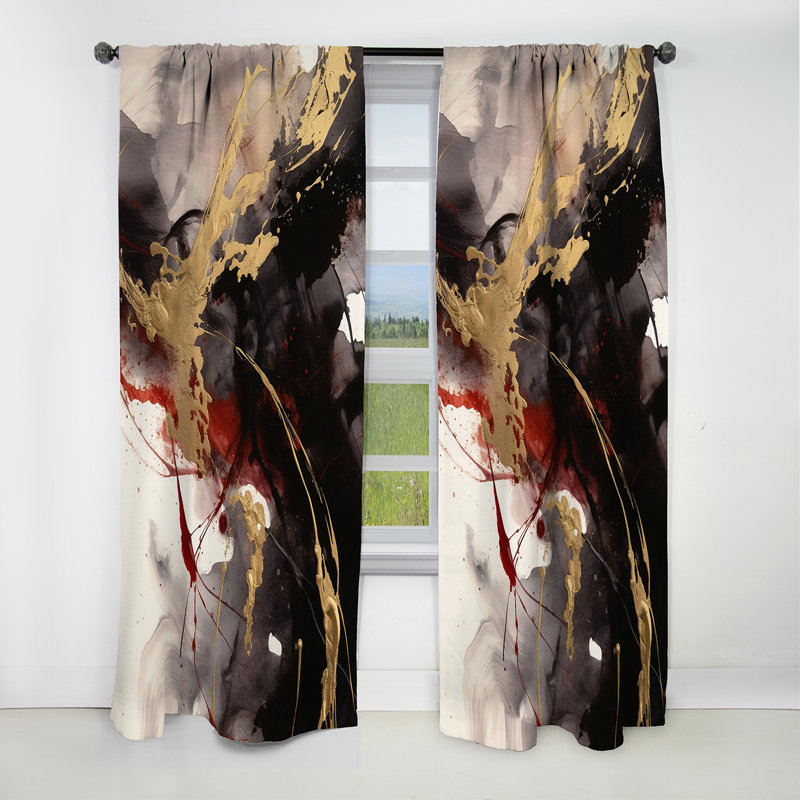 Gold And Red Fluid Fusion II - Abstract Curtain - Blackout Abstract Curtain - 1 Panels, 52" W x 120" L