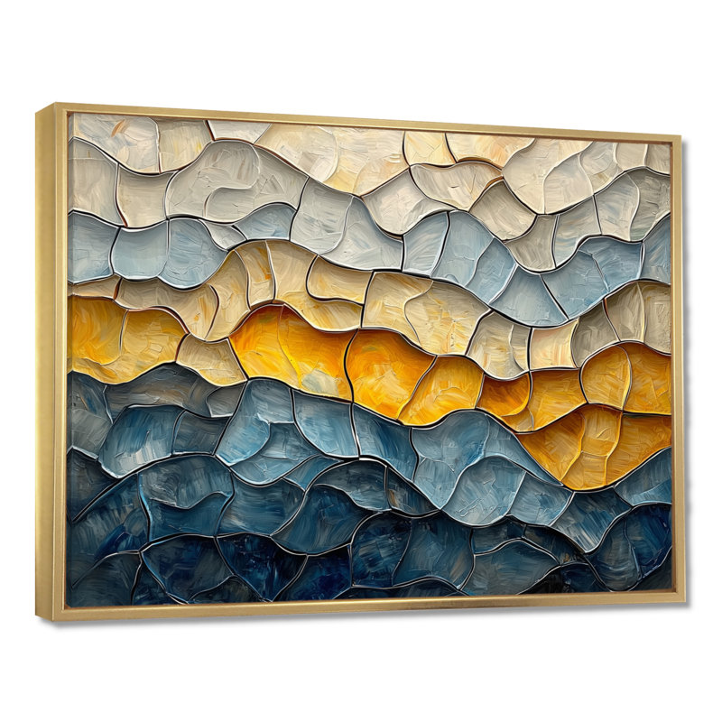 «Waves», art mural mural, Impression encadrée flottante, H 24 po x l 32 po, Doré