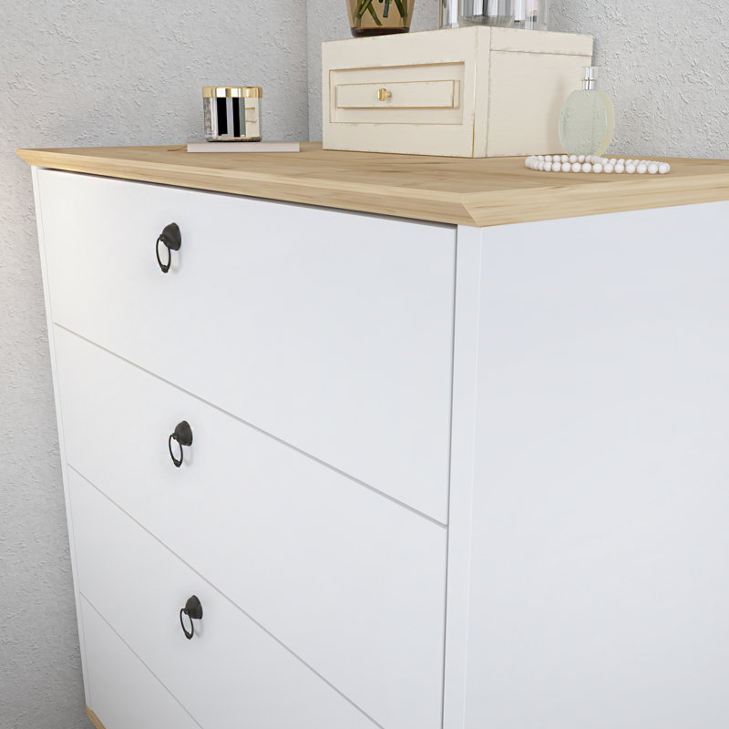 Yanaliz 4 Drawer 32" W Lingerie Chest, White/Saphire Oak