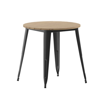 Graciana Round Commercial Indoor/Outdoor Poly Resin Restaurant Table with Steel Frame