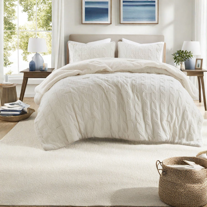 Ensembles de literie pour grand lit douillet en chenille douillette ivoire pour la maison