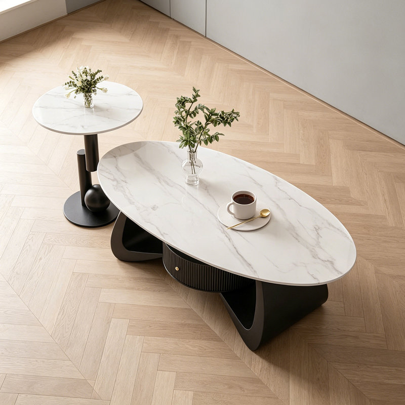 Table basse Italian Minimalist Premium, H 17,71 po x L 39,37 po x l 21,65 po, Plateau blanc / base noire