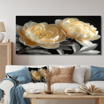 Blanc et cristal noir pivoines beauté I - pivoines, art mural