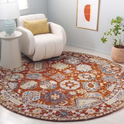 Shafiya Tufted Wool/Cotton Southwestern Rug in Rust/Ivory