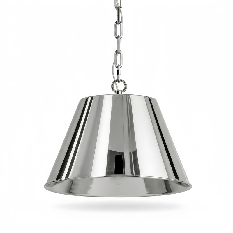 1-Light 12"W Matte Black Modern Cone Pendant for Kitchen Island, 14" H x 11" W x 11" D, Polished Nickel