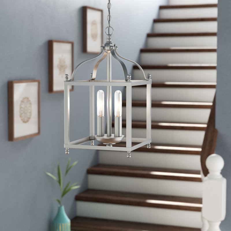 2-Light Brushed Nickel Traditional Cage Pendant, Brushed Nickel