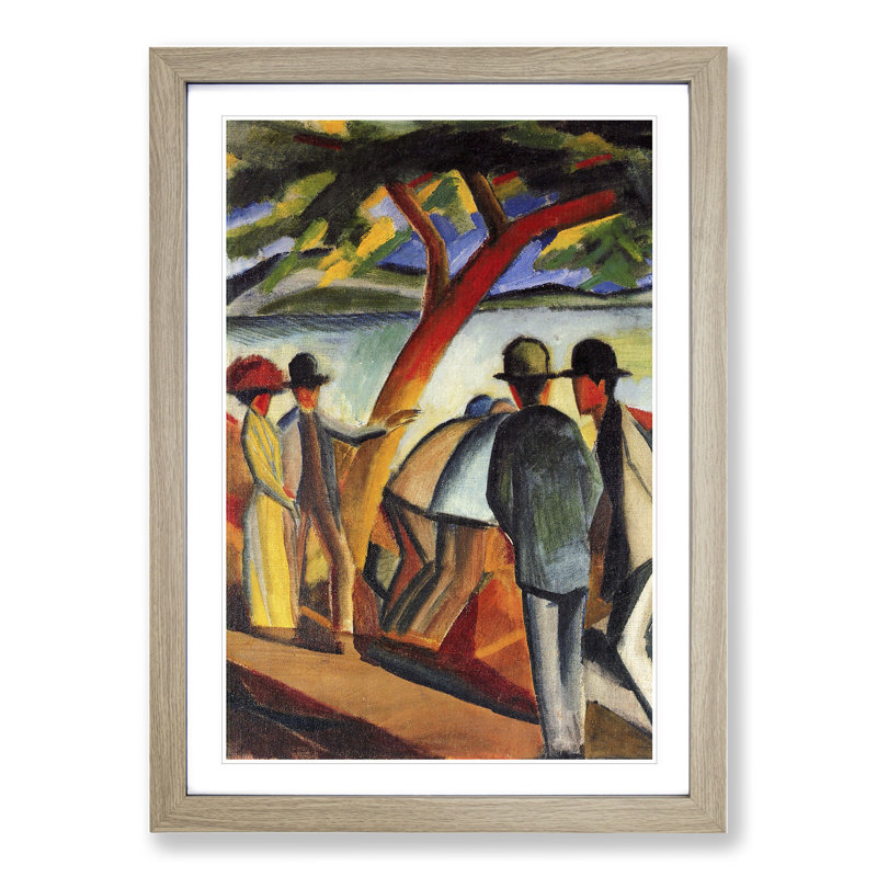 Promenade by the Lake by August Macke - Picture Frame Painting, 65cm H x 48cm W x 2cm D, Oak Framed