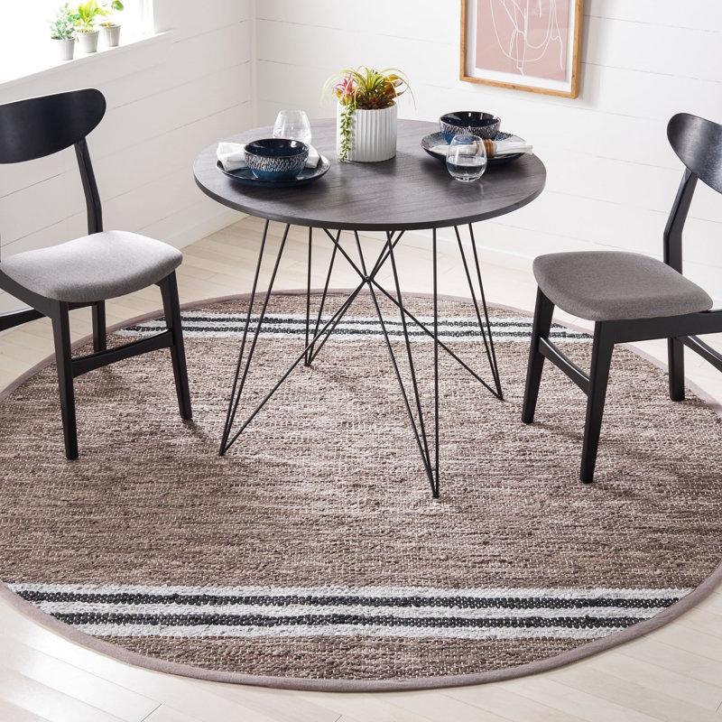 Rigmor Hand Woven Leather/Cotton/Jute Rug in White/Black/Gray, Round 7'