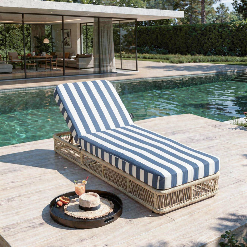 Kellan Adjustable Back Pool Chaise Lounge, Woven Rope & Iron Frame with Thick Cushion, Outdoor Patio Lounger for Poolside, Beach, Backyard