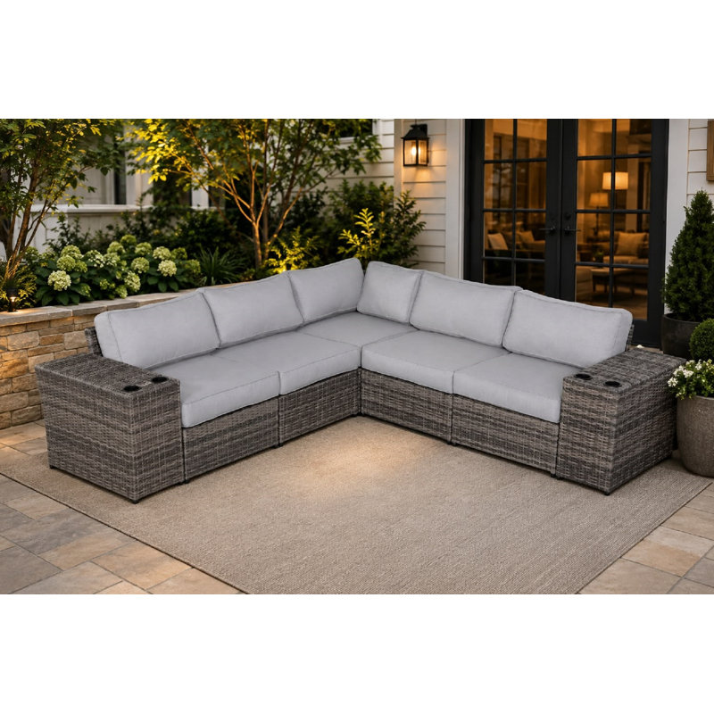 Canapé modulaire réversible en osier pour l'extérieur Ayantu, Mélange de gris
