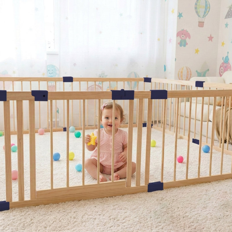 Parc pour bébé en bois, clôture pour enfants d'intérieur et d'extérieur, assemblage sans outil, 24" H x 94.5" W x 55.1" D