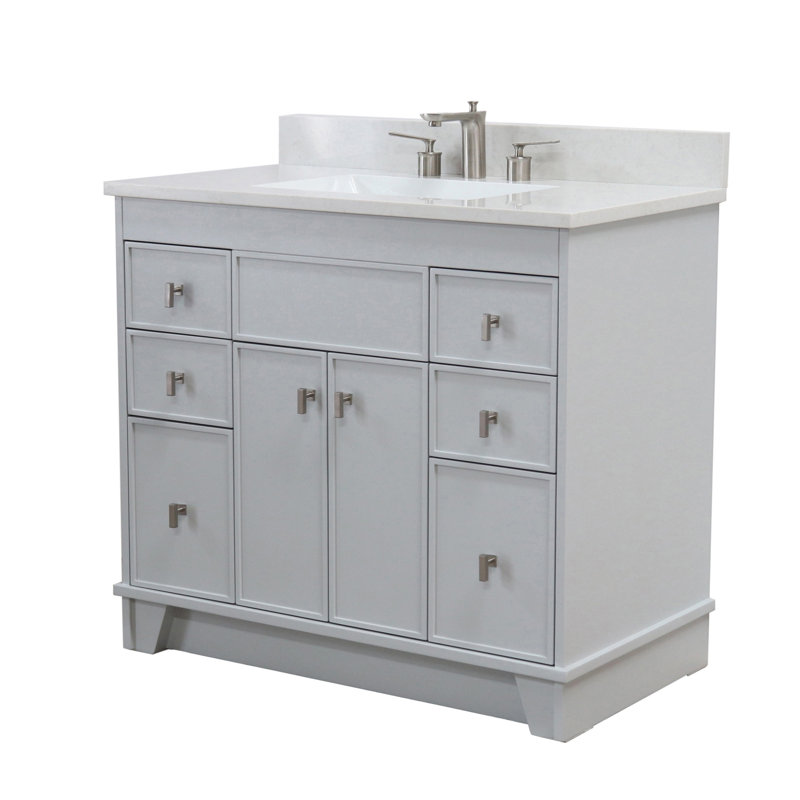 Meuble-lavabo simple 39 po avec plateau en quartz d'ingénierie Astred, Gris français, Nickel brossé