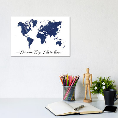 Blue World Map Dream Big by Blursbyai - Gallery-Wrapped Canvas Giclée on Canvas