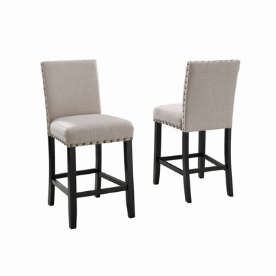 Ensemble de 2 tabourets à hauteur de comptoir en tissu brun clair Biony