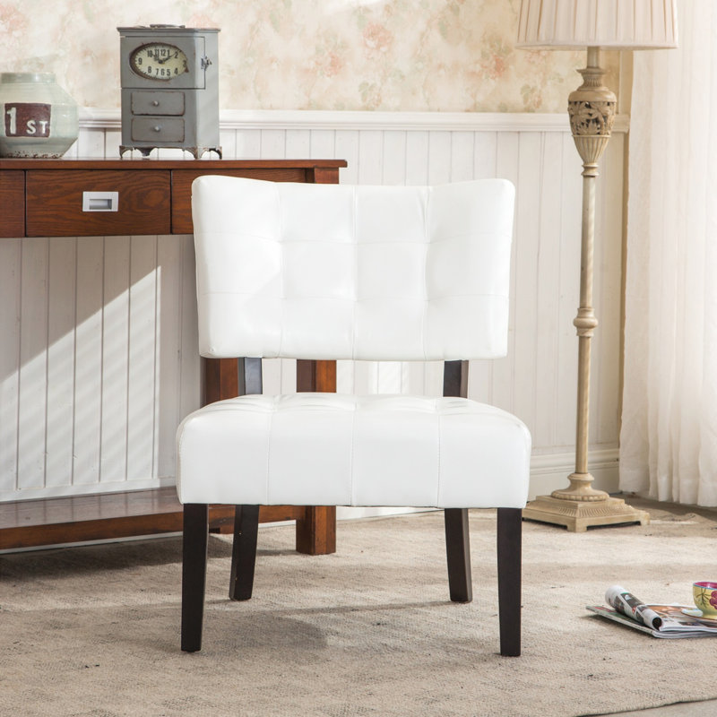 Blended Leather Tufted Accent Chair with Oversized Seating, Ivory, Ivory