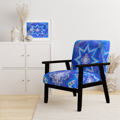 Gundry - Moroccan Orange Tiles Collage I - Upholstered Bohemian Chic Velvet Accent Arm Chair