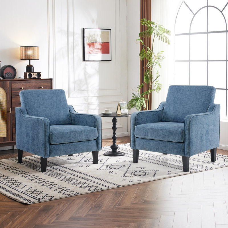 Amaryia Upholstered Armchair, Blue Linen Blend