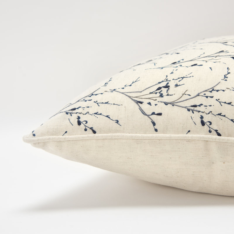 Embroidered Cotton Throw Pillow, Natural/Blue