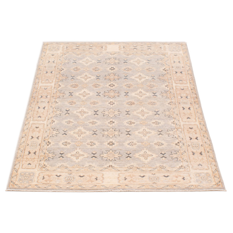 Tapis unique en laine noué à la main nouvel âge 4 pi x 5 pi 7 po Kanopolis - gris clair / beige