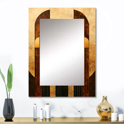 Géométrique noyer Essential Forms VII - décor de miroir mural unique moderne, grand miroir doré, impression d'art en métal