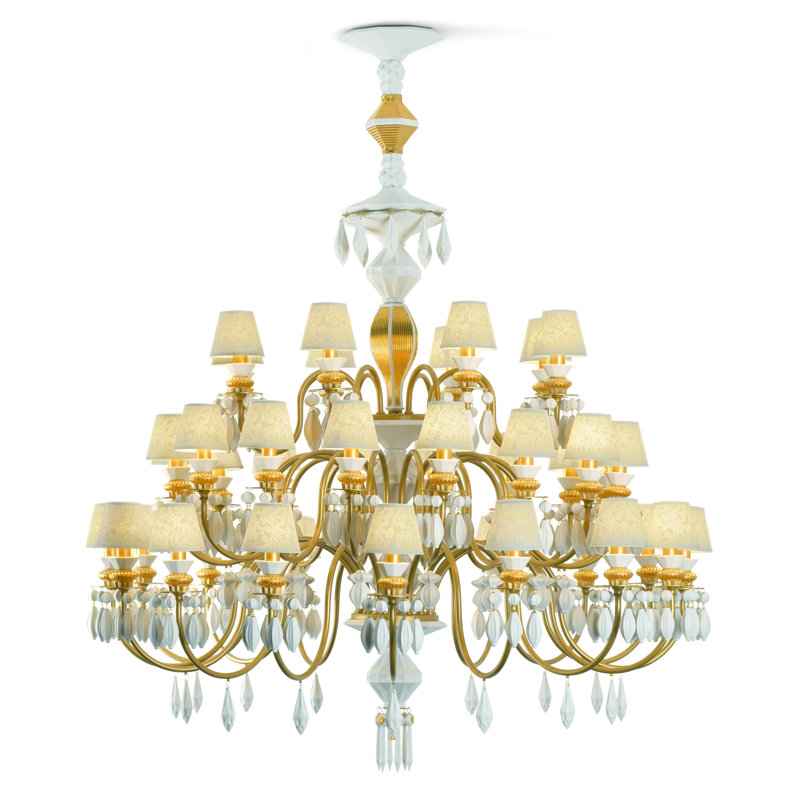 Lustre à niveaux ombré 40 lumières Belle de Nuit, Or