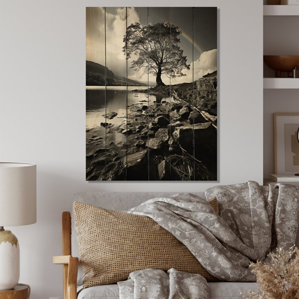 Latitude Run® Grayscale Tree Landscape On Wood Print | Wayfair