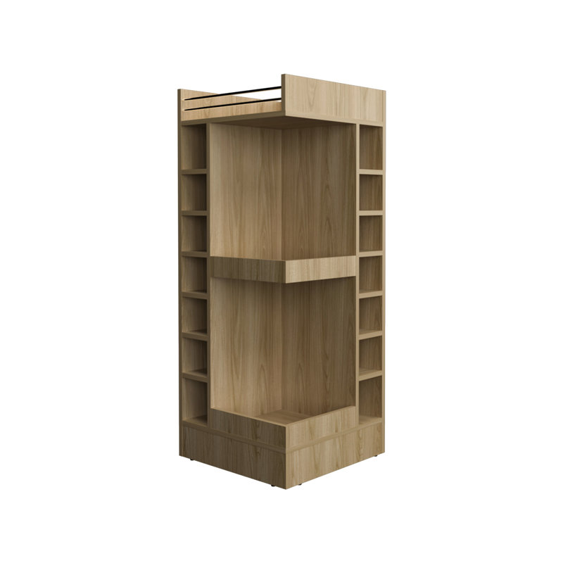 Armoire de bar 46 po à 3 coins de 46 po - 14 bouteilles de vin et rangement pratique pour la maison, Oak