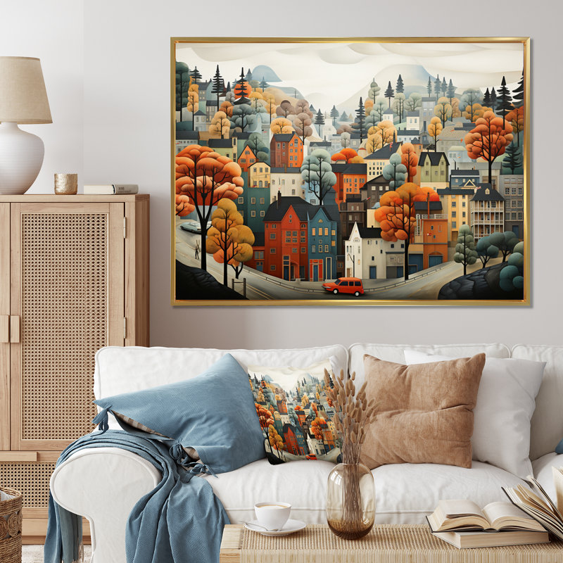 «Bold Cityscape Urban Fog I», reproduction d'art sur toile, Cadre flottant doré, H 16 po x l 32 po x P 1 po