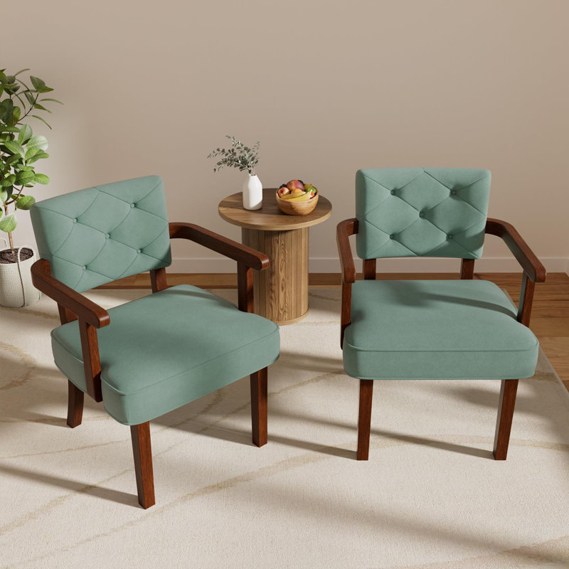 19" Tall Plush Corduroy Upholstered Solid Wood Lounge Chair (Set of 2), Green