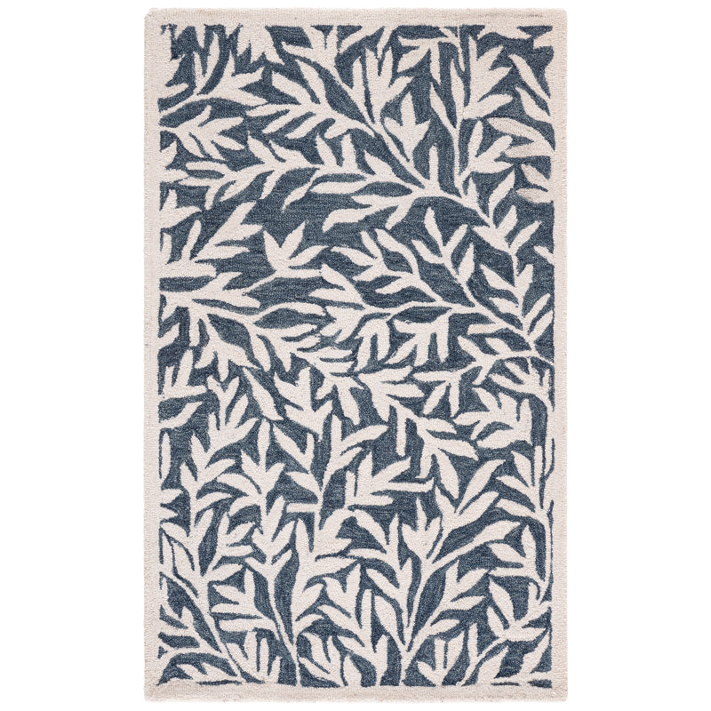 Aliss Floral Handmade Tufted Area Rug in Blue/Ivory, Rectangle 3' x 5'