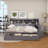 Wooden Full Size Daybed With Storage Shelves, Multi-Functional Bed With Two Storage Drawers And Study Desk, Antique White-113340276-110702350
