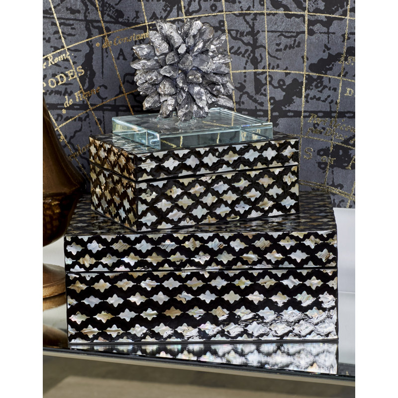 2 Piece Handmade Decorative Box Set, Black/Stained White