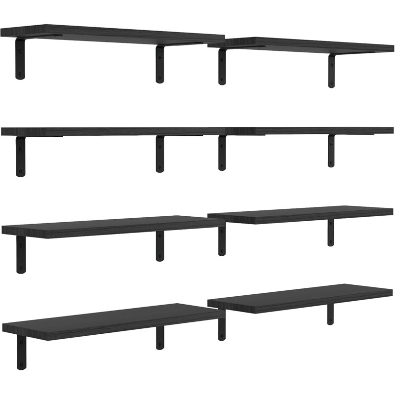 Floating Shelves Set Of 8, Solid Wood Wall Mounted Shelves For Home Decor, Storage And Organization In Living Room, Bedroom, Bathroom Or Kitchen