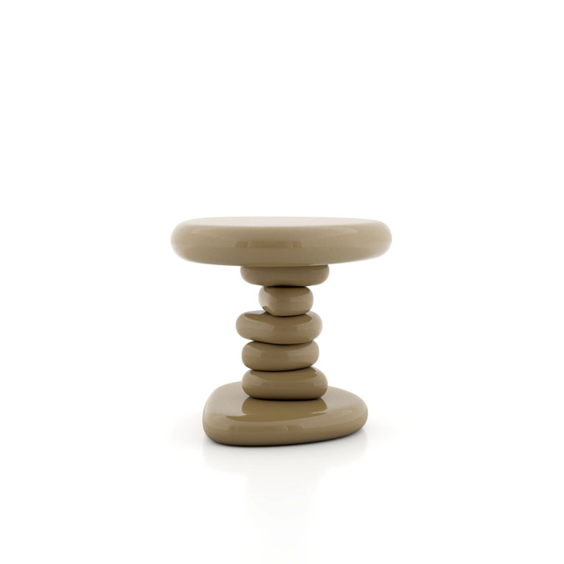 Jahmaal Curved Glossy Pedestal Side Table, Tan