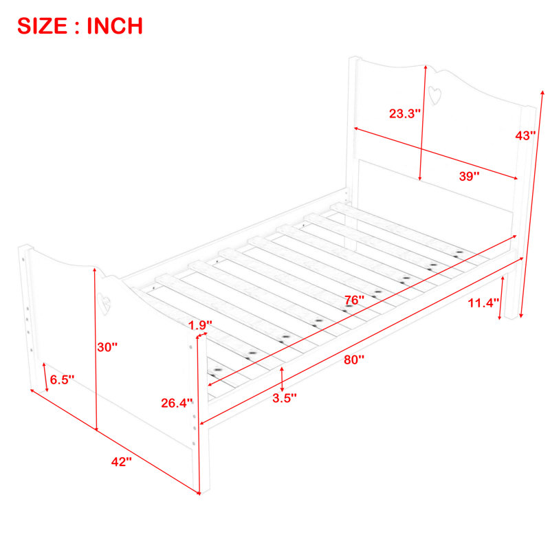 Twin Size Wood Platform Bed with Headboard, White