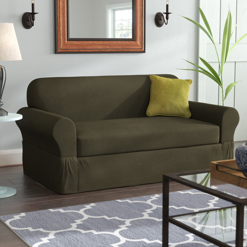 Ultra-Soft Stretch Box Cushion Sofa Slipcover, Dark Olive