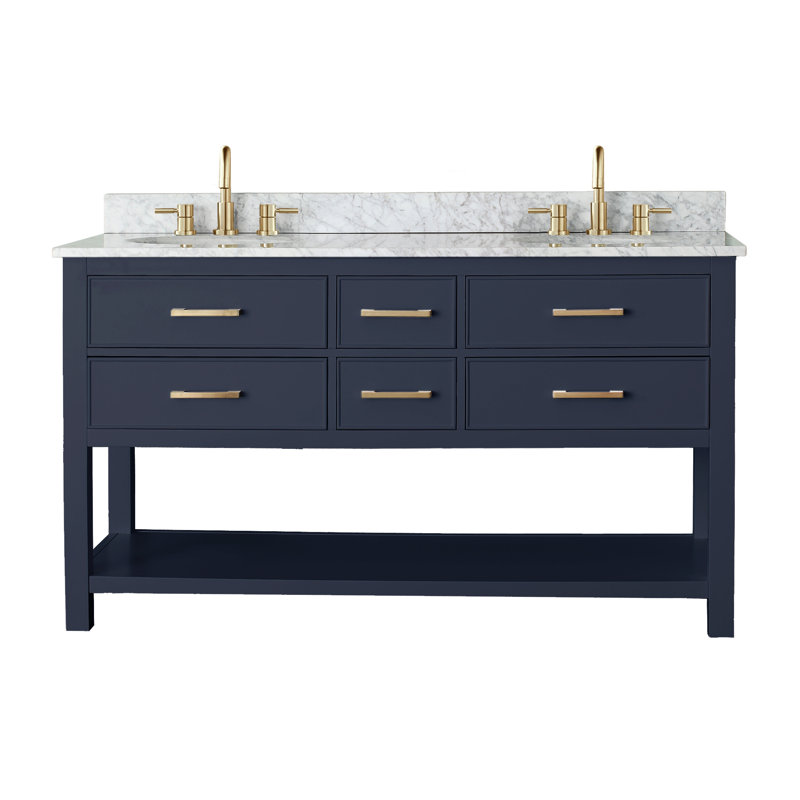 Meuble-lavabo double 61 po Brooks avec Carrara Brooks, Marbre blanc
