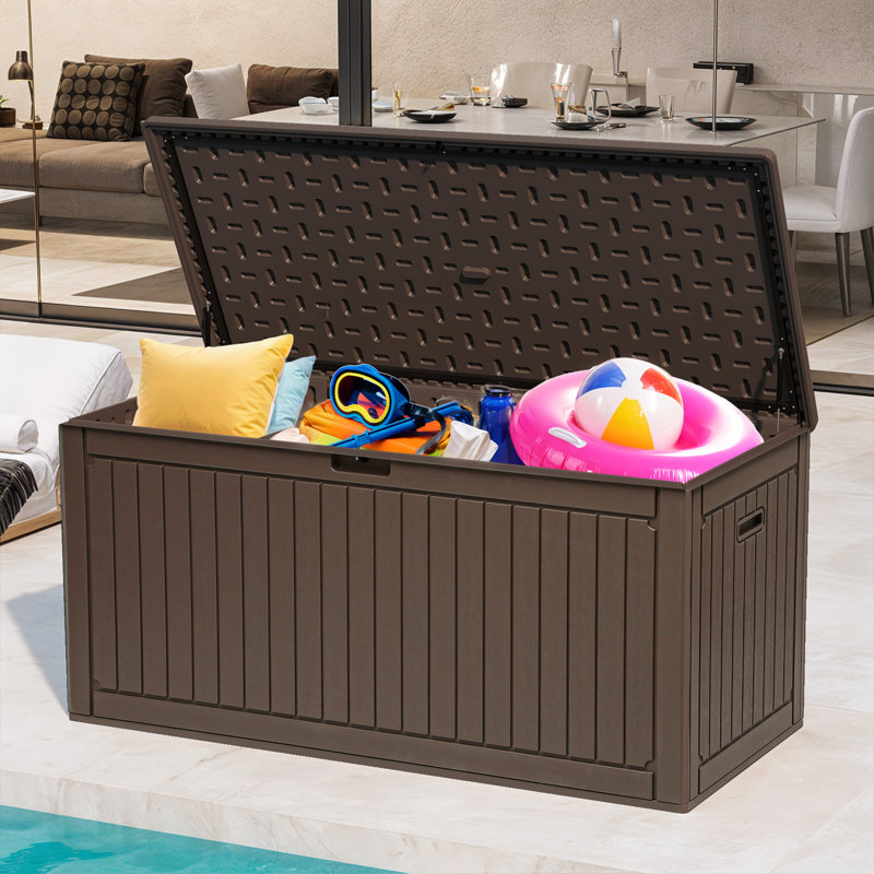 Balconera 330 Gallons Water Resistant Resin Lockable Deck Box, Brown