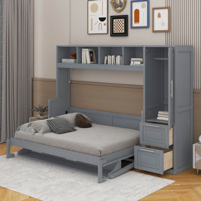 Lit escamotable double avec placard et tiroirs