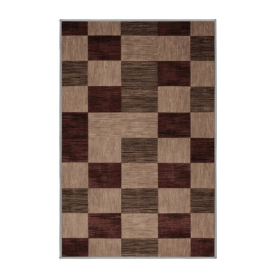 Machine Washable Checkered Grey Area Rug