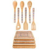 BergHOFF Bamboo 10Pc Patterned Utensil and Trivet Set