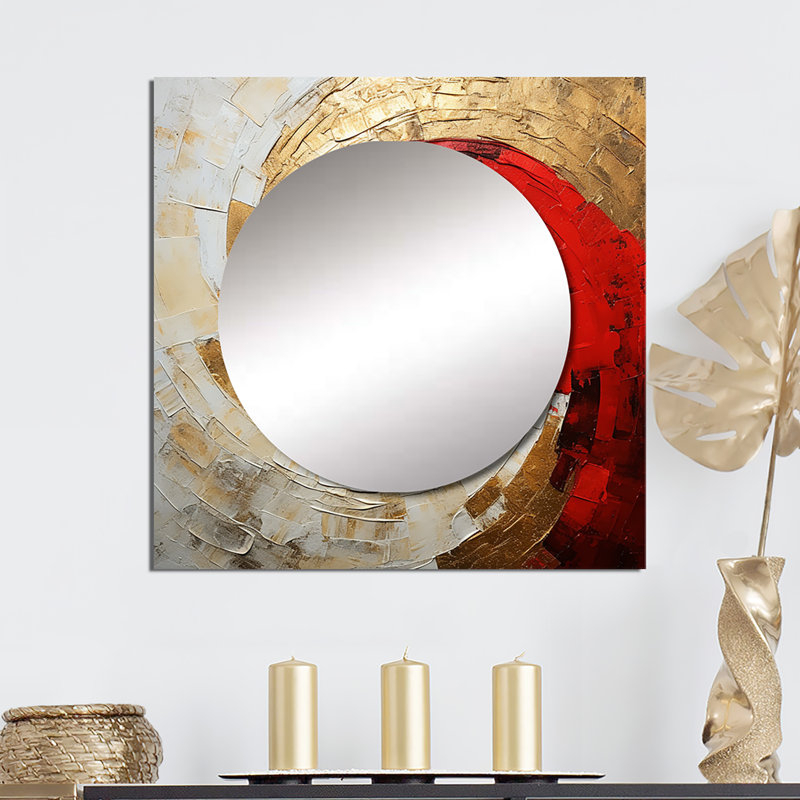 Beige rouge minimalisme spirales poteries - miroir carré abstrait spirales pour décoration murale, 23 po x 23 po