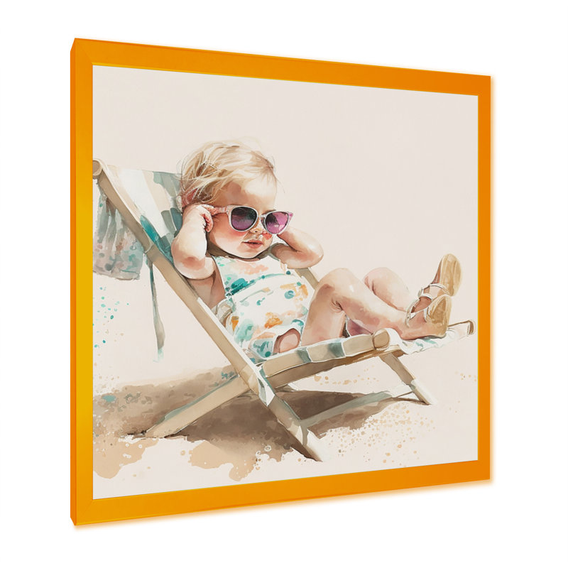 Art sur toile, "Child on the beach I", H 24 po x l 24 po, Cadre doré