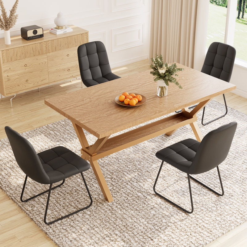 Kitchen Dining Set, 63'' Dining Table with 32.8'' Upholstered Dining Chairs(Table 4Chairs), Black, 5 Pieces: Table, 4 Chairs