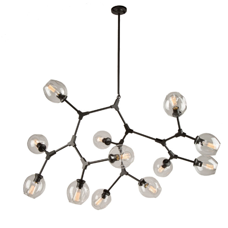 Lustre linéaire spoutnik moderne organique à 12 lumières, Noir
