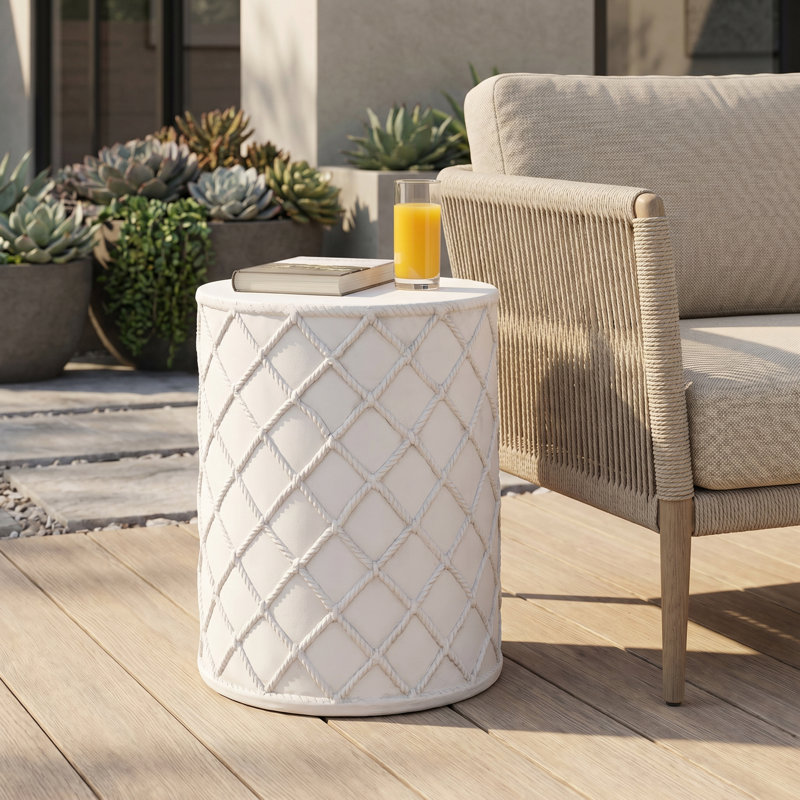 Table d'appoint d'extérieur moderne blanche antique, MGO, résistante aux intempéries, durable et résistante, idéale pour une utilisation en extérieur.