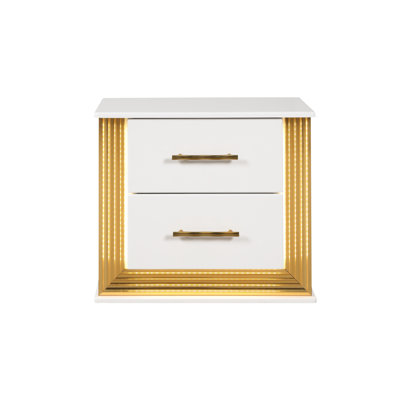 Table de chevet contemporaine en bois blanc avec 2 tiroirs et 2 tiroirs