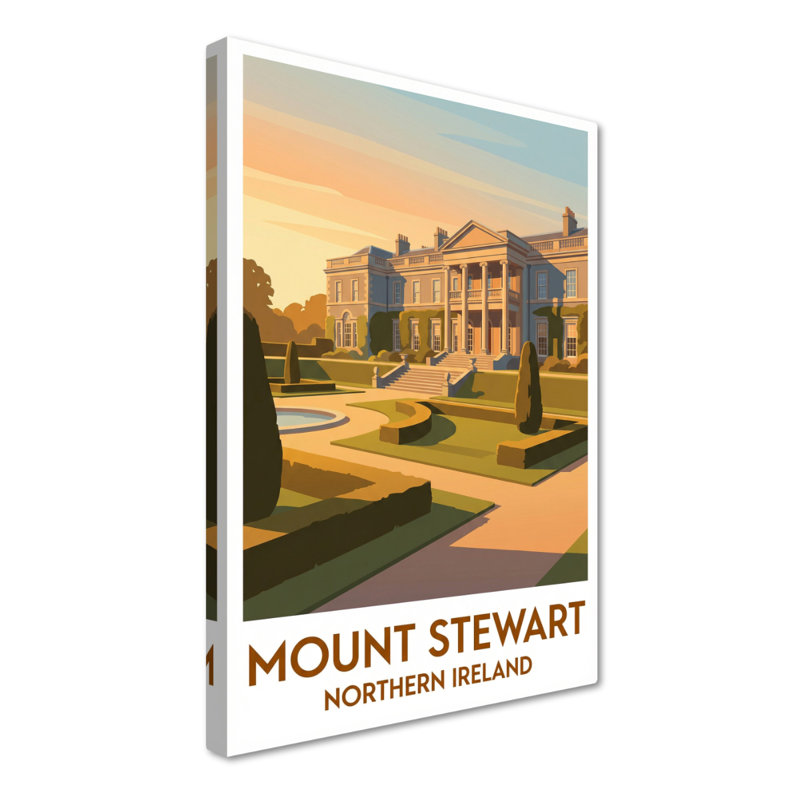 Mount Stewart, Northern Ireland - Romantic Gardens And Stately House Travel Poster. Giclee Print On Wrapped Canvas. Wall Art, Home Decor - Parks & Gardens, Northern Ireland - Wrapped Canvas Print